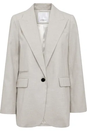 Co`Couture Jakke, Dame, Grå, S, Lisacc Linen Single Blazer i Bone