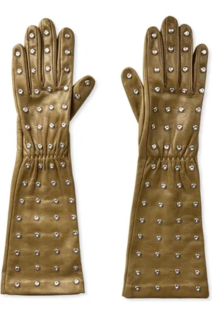 Bottega Veneta Tilbehør, Dame, Grøn, 7 1/2 IN, Læder, Embossed Logo Studs Læderhandsker