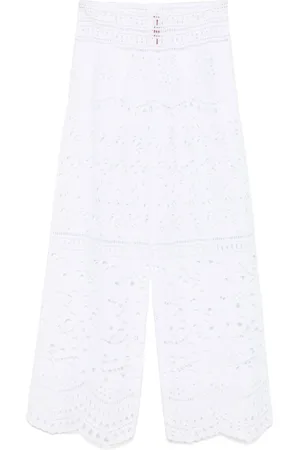 ERMANNO SCERVINO Bukser, Dame, Hvid, XS, Hvide Broderie Anglaise Wide Leg Bukser