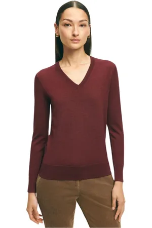 Brooks Brothers Strik, Dame, Rød, S, Uld, Merino-Uld V-Hals Sweater
