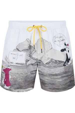 Iceberg Badetøj, Herre, Hvid, XL, Mønstrede badeshorts med hvid baggrund og gul snøre