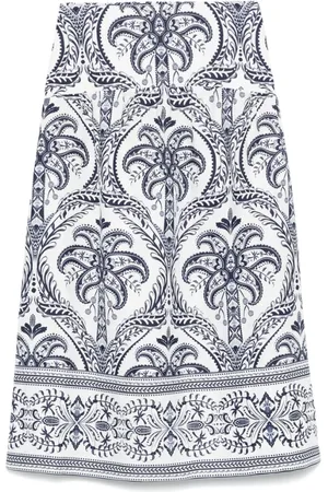 Farm Rio Nederdel, Dame, Blå, M, Uld, Navy Flared Skirt med Shirred Panel