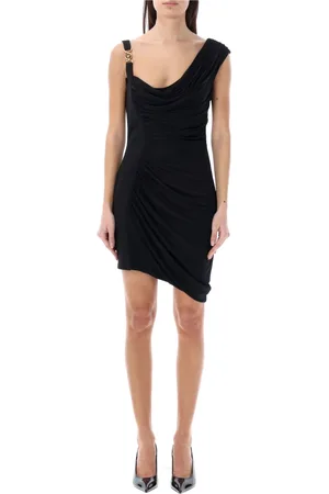 VERSACE Kjole, Dame, Sort, XS, Satin, Sort Draperet Mini Kjole Satin