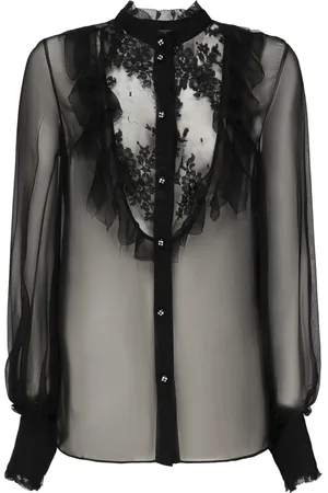 VALENTINO GARAVANI Bluser & Skjorter, Dame, Sort, XS, Sort Gennemsigtig Skjorte med Knaplukning