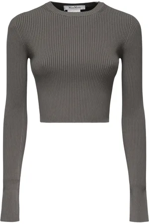 Max Mara Strik, Dame, Grå, S, Ribstrikket Crop Sweater Grå