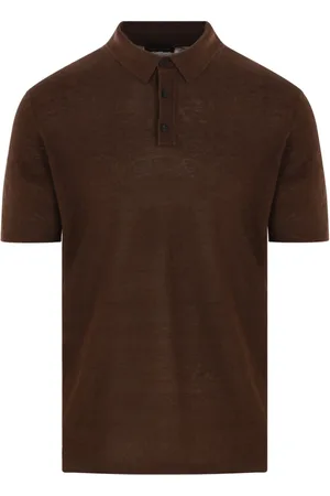 Roberto Collina Top, Herre, Brun, 2XL, Linned, Brun Linned Polo med Slim Krave
