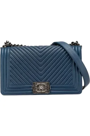 CHANEL Pre-owned, Dame, Blå, ONE SIZE, Uld, Pre-owned Laeder crossbody-tasker
