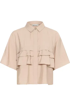 Karen by Simonsen Bluser & Skjorter, Dame, , L, Taupe Ruffle Bluse