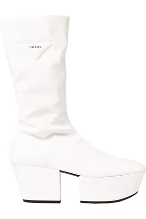 Prada Sko, Dame, Hvid, 37 1/2 EU, Uld, Hvide Ankelstøvler Platform Pull On