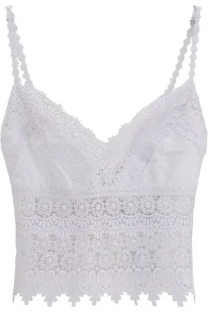 CHARO RUIZ IBIZA Top, Dame, Hvid, M, Bomuld, Elegant Blondekant Cami Top