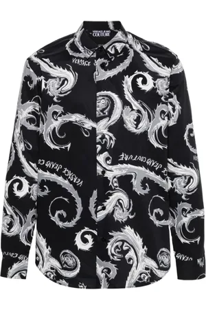 VERSACE Skjorte, Herre, Sort, S, Bomuld, Chromo Couture Print Sort Skjorte