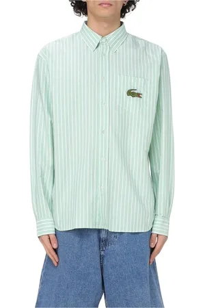 Lacoste Skjorte, Herre, Grøn, S, Bomuld, Grøn Stribet Bomuldsskjorte