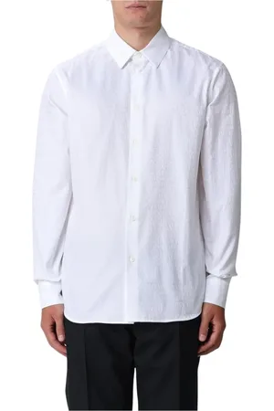 VERSACE Skjorte, Herre, Hvid, 2XL, Bomuld, Elegant Jacquard Bomuld Langærmet Skjorte