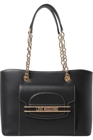 Moschino Taske, Dame, Sort, ONE SIZE, Uld, Sort Chain Tote Taske med Frontlomme