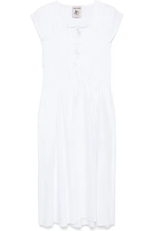SEMICOUTURE Kjole, Dame, Hvid, S, Hvid V-hals Kjole med Lommer