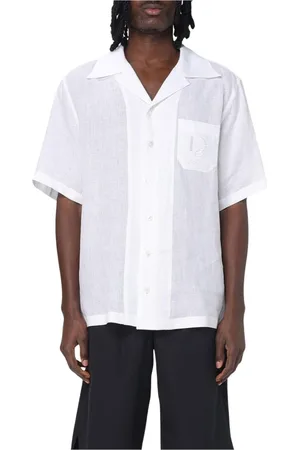 Dolce & Gabbana Skjorte, Herre, Hvid, L, Linned, Broderet Logo Linnedskjorte Korte Ærmer
