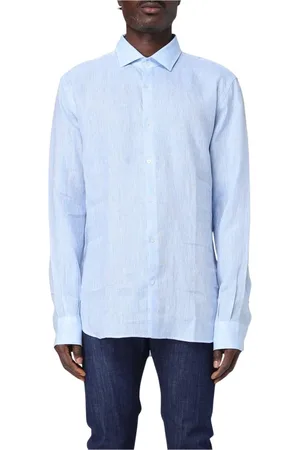 BROOKSFIELD Skjorte, Herre, Blå, M, Linned, Hvid Linned Casual Skjorte