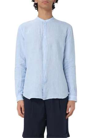 BROOKSFIELD Skjorte, Herre, Blå, 2XL, Linned, Blå Linnedskjorte Mandarin Krave