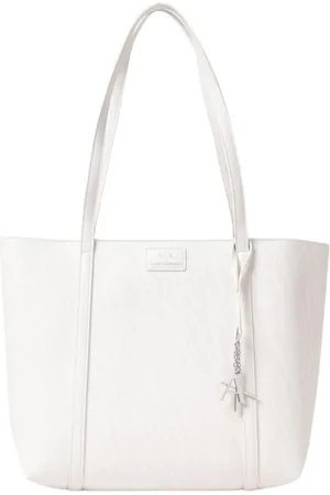 Armani Exchange Taske, Dame, Hvid, ONE SIZE, Uld, Hvid Struktureret Tote Taske med Charme