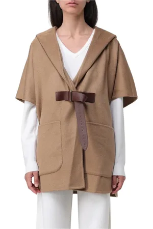 Max Mara Jakke, Dame, Brun, ONE SIZE, Uld, Kameluldskappe med læderbælte
