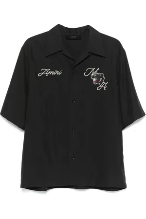 AMIRI Skjorte, Herre, Sort, M, Uld, Panther Patch Camp Collar Skjorte