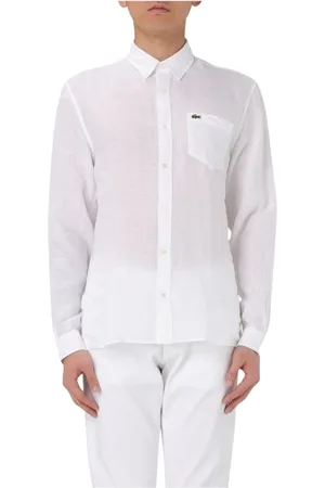 Lacoste Skjorte, Herre, Hvid, 3XL, Uld, Blå Langærmet Skjorte