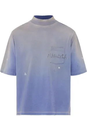 Maison Margiela Top, Herre, Blå, L, Blå Logo Print Mock Neck T-shirt