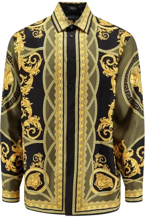 VERSACE Skjorte, Herre, Flerfarvet, S, Uld, Sort Silkeskjorte Spids Krave