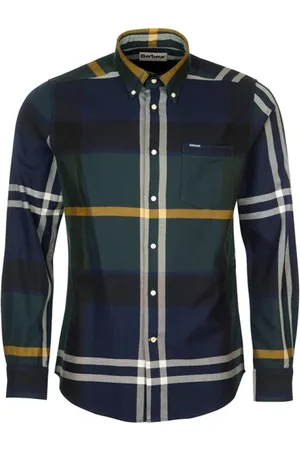 Barbour Skjorte, Herre, Blå, 3XL, Bomuld, Grønternet Afslappet Skjorte
