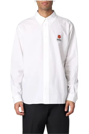 Kenzo Skjorte, Herre, Hvid, 2XL, Bomuld, Broderet Bomuldsskjorte