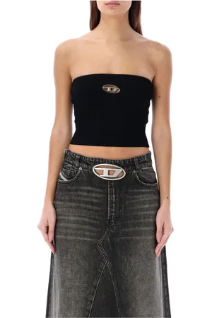 Diesel Top, Dame, Sort, M, Uld, Sort Tube Top Stilfuld Logo Plaque