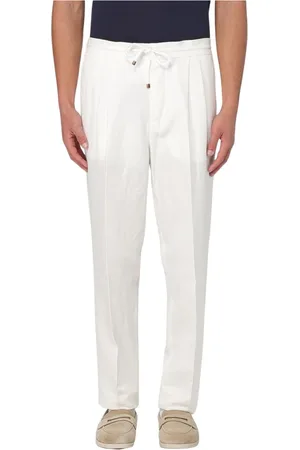 Brunello Cucinelli Bukser, Herre, Hvid, L, Linned, Blå Linned Casual Bukser