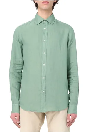 Paul & Shark Skjorte, Herre, Grøn, M, Linned, Grøn Linned Garment Dyed Skjorte
