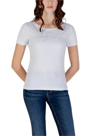 EA7 Top, Dame, Hvid, XS, Bomuld, Moderne kortærmet T-shirt til kvinder