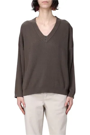 Brunello Cucinelli Strik, Dame, Brun, L, Kashmir V-hals sweater