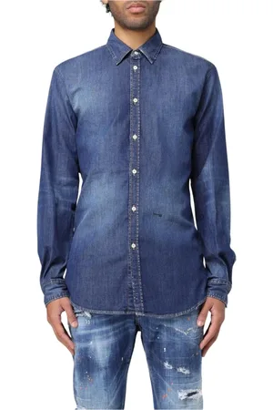 Dsquared2 Skjorte, Herre, Blå, M, Denim, Klassisk Navy Denim Skjorte Langærmet