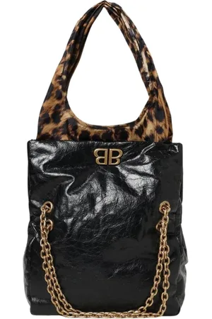 Balenciaga Taske, Dame, Sort, ONE SIZE, Uld, Leopard Print Top Handle Skuldertaske
