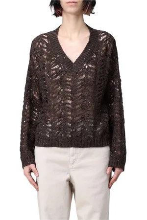 Brunello Cucinelli Strik, Dame, Brun, L, Cashmere, Luksuriøs Cashmere Blend Cardigan Sweater