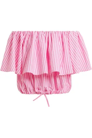 Essentiel Antwerp Bluser & Skjorter, Dame, Lyserød, S, Uld, Stribet Off-Shoulder Bluse