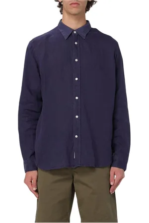Woolrich Skjorte, Herre, Blå, XL, Linned, Blåt Linned Langærmet Skjorte