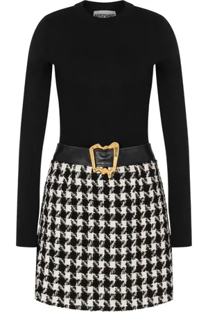 Moschino Kjole, Dame, Sort, S, Bomuld, Elegant Houndstooth Kjole Bianco Aw23
