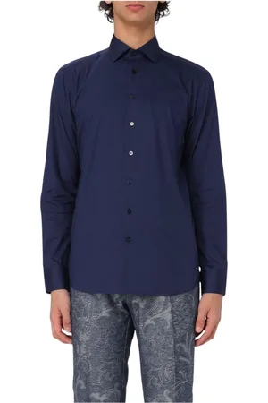 Etro Skjorte, Herre, Blå, 2XL, Bomuld, Blå Langærmet Skjorte, Klassisk Pasform