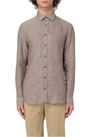 Michael Kors Skjorte, Herre, Brun, 2XL, Uld, Blå Langærmet Skjortekjole