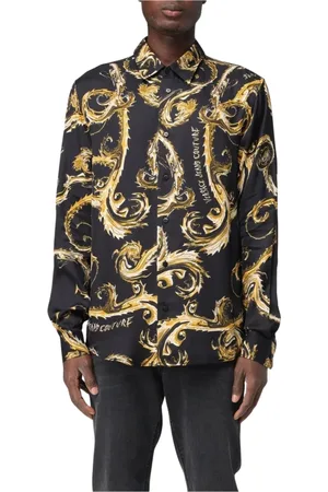 VERSACE Skjorte, Herre, Sort, XS, Barok Print Silkeskjorte Mænd Sort