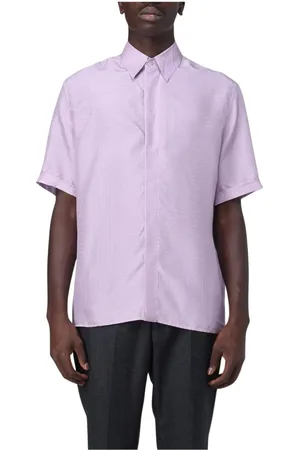 Fendi Skjorte, Herre, Lilla, XS, Uld, Silkeskjorte Geometrisk Print Stilfuldt Design
