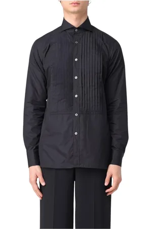 LARDINI Skjorte, Herre, Sort, 3XS, Bomuld, Sort Plisseret Skjort