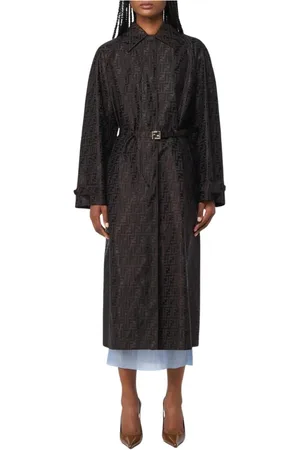 Fendi Frakke, Dame, Sort, 2XS, Bomuld, Monogrammønster Trenchcoat