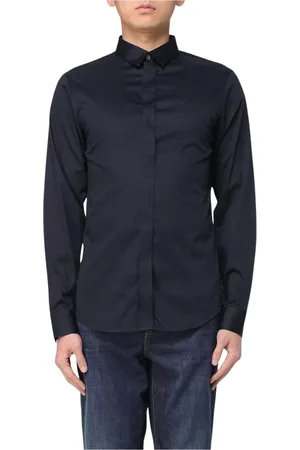 Armani Exchange Skjorte, Herre, Blå, L, Bomuld, Hvid Bomuld Langærmet Skjorte