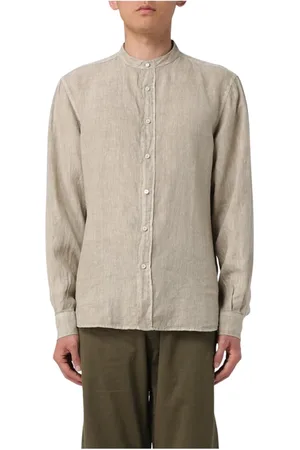 Aspesi Skjorte, Herre, , 2XS, Linned, Sand Linned Skjorte med Mandarin Krave
