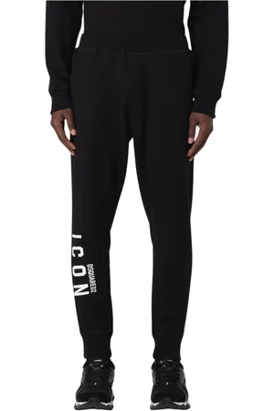 Dsquared2 Bukser, Herre, Sort, 2XL, Bomuld, Sort Icon Joggers Side Logo Bukser